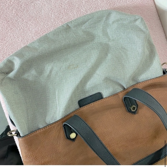 SOLD-Steve Madden Two Tone Brown Tan Leather Tote Bag Shoulder Bag - Picture 11 of 16
